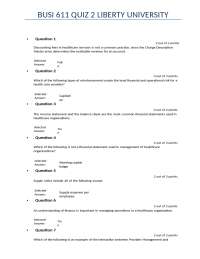 BUSI 611 Quiz 2: Financial Management in Healthcare Organizations