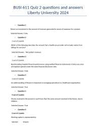 BUSI 611 Quiz 2: Financial Management in Healthcare Organizations