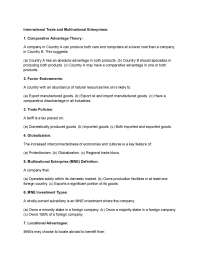 Busi 404: nternational Trade and Multinational Enterprises