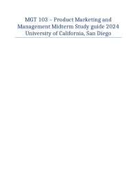 Marketing Fundamentals Study Guide for MGT 103 - University of California, San Diego