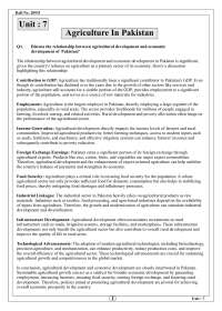 The Relationship between Agricultural Development and Economic Development in Pakistan