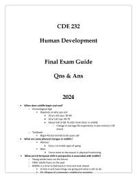 (ASU) CDE 232 HUMAN DEVELOPMENT FINAL EXAM GUIDE QNS & ANS 2024
