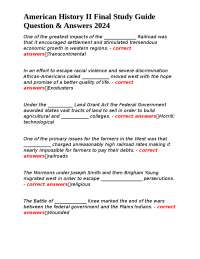 American History II Final Study Guide 2024