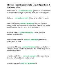 Physics Final Exam Study Guide 2024