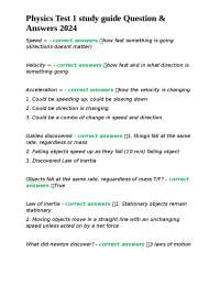 Physics Test 1 Study Guide: Concepts and Answers