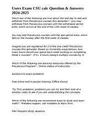 Precalculus Exam Guidelines and Tips at CSU