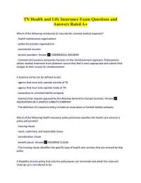 TN Health and Life Insurance Exam Questions and Answers Rated A+ 2024-2025