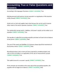 Accounting True or False Questions and Answers