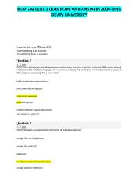 HSM 543 QUIZ 2 QUESTIONS AND ANSWERS 2024-2025 DEVRY UNIVERSITY