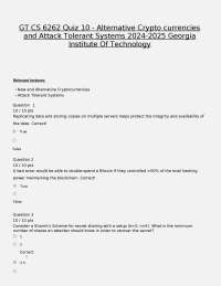 Alternative Cryptocurrencies and Attack Tolerant Systems Quiz