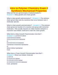 ACS Intro to Polymer Chemistry Exam 2 Synthesis Mechanical Properties