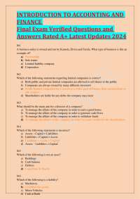 INTRODUCTION TO ACCOUNTING AND FINANCE  Final Exam Verified Questions and Answers Rated A+