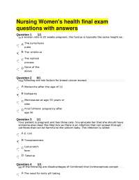 Nursing Women's health final exam questions with answers