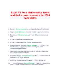 Excel AS Pure Mathematics terms and their correct answers for 2024 candidates