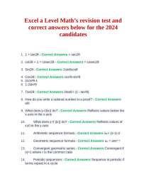 Excel a Level Math’s revision test and correct answers below for the 2024 candidates