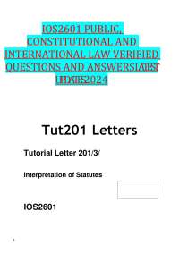 IOS2601 PUBLIC, CONSTITUTIONAL AND INTERNATIONAL LAW VERIFIED QUESTIONS AND ANSWERSLATEST