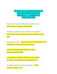 DAVITA PCT EXAM QUESTIONS AND ANSWERS ALREADY GRADED A+| VERIFIED & UPDATED| 2024