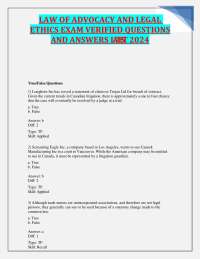 LAW OF ADVOCACY AND LEGAL  ETHICS EXAM VERIFIED QUESTIONS AND ANSWERS LATEST2024