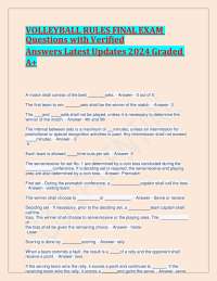 VOLLEYBALL RULES FINAL EXAM Questions with Verified Answers