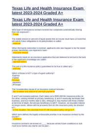 Texas Life and Health Insurance Exam latest 2023-2024 Graded A+.docx