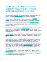 FINAL EXAM PILATES WITH 100% CORRECT ANSWERS 2024 LATEST APPROVED GRADED 100% PASS.
