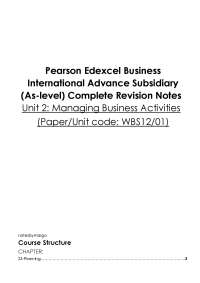 Pearson Edexcel Business International Advance Subsidiary (As-level) Complete Revision Not