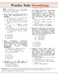 Hematology Practice Test (Part 1)
