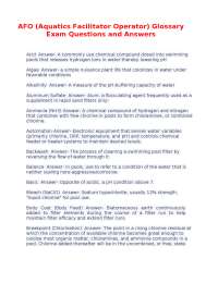AFO (Aquatics Facilitator Operator) Glossary Exam Questions and Answers