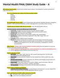 Mental Health FINAL EXAM Study Guide – A