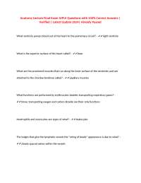 Anatomy Lecture Final Exam IUPUI Questions with 100% Correct Answers | Verified | Latest