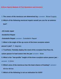 Arthrex Sports Module #4 Test Questions and Answers