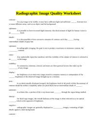 Radiographic Image Quality Worksheet.