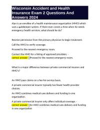 Wisconsin Accident and Health Insurance Exam 2 Questions And Answers 2024