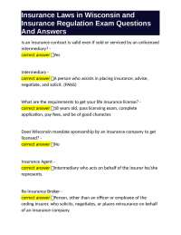 Insurance Laws in Wisconsin and Insurance Regulation Exam Questions And Answers