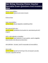 Nan Mckay Housing Choice Voucher Specialist Exam Questions And Answers 2024