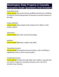 Washington State Property & Casualty Insurance Exam Questions And Answers