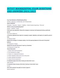 INTUIT BOOKKEEPING EXAM QUESTIONS AND ANSWERS 2024/2025