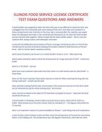ILLINOIS FOOD SERVICE LICENSE CERTIFICATE TEST EXAM QUESTIONS AND ANSWERS