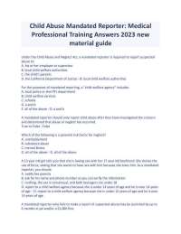 Child Abuse Mandated Reporter Medical Professional Training Answers 2023 new material guid