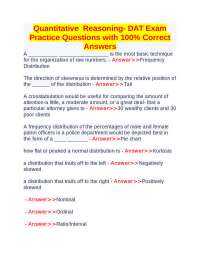 Quantitative  Reasoning- DAT Exam Practice Questions with 100% Correct Answers