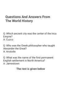 Questions And Answers From The World History