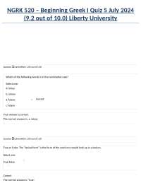 NGRK 520 – Beginning Greek I Quiz 5 July 2024 (9.2 out of 10.0) Liberty University