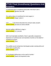VT131 Final (Anesthesia) Questions And Answers