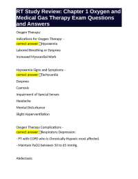 RT Study Review: Chapter 1 Oxygen and Medical Gas Therapy Exam Questions and Answers