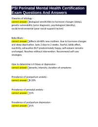 PSI Perinatal Mental Health Certification Exam Questions And Answers