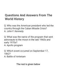 Questions And Answers From The World History