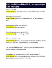 Perinatal Mental Health Exam Questions and Answers