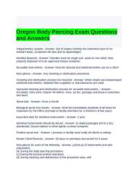 Oregon Body Piercing Exam Questions and Answers