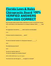 Florida Laws & Rules Chiropractic Board 100%  VERIFIED ANSWERS  2024/2025 CORRECT