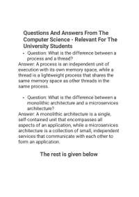 Questions And Answers From The Computer Science - Relevant For The University Students